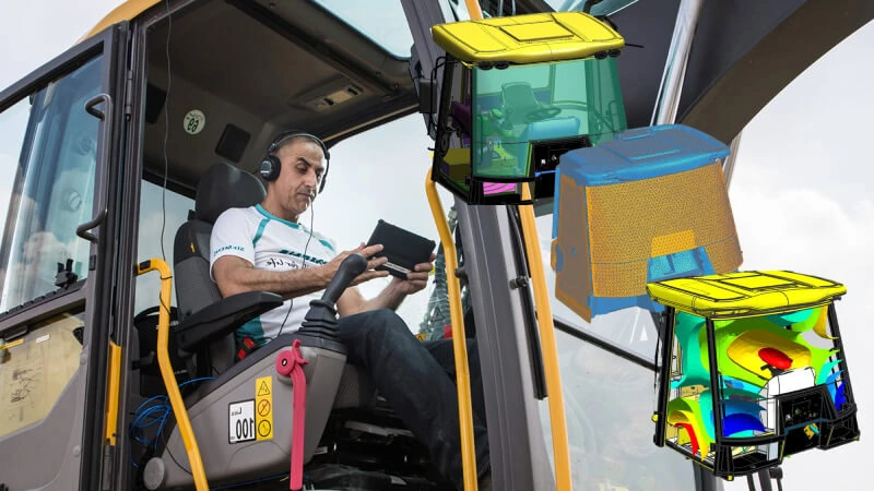 Maximize cabin comfort of heavy equipment with vibro-acoustics simulation and testing